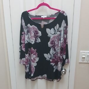 Calvin Klein Black and Purple Floral Blouse
